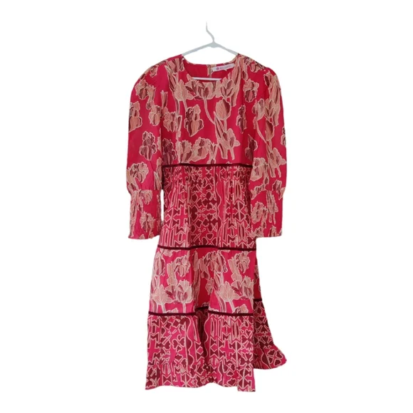 NWT Ro's Garden Robin Midi Dress, Size L, Color Scarlet
